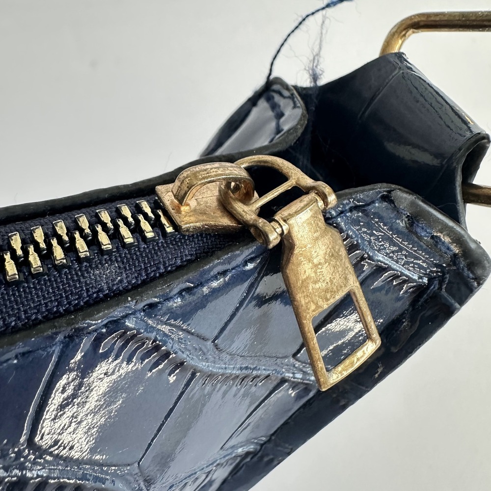 Y2K Navy Blue Croc Embossed Patent Faux Leather Shoulder Bag Going Out Party - Picture 6 of 12